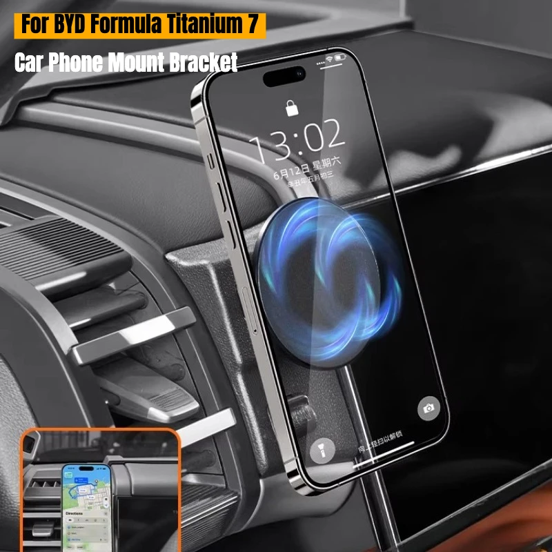 

360° Magnetic Rotatable Car Phone Mount Holder for BYD Formula Titanium 7 Interior Electric Vehicle Phone Bracket Accessories