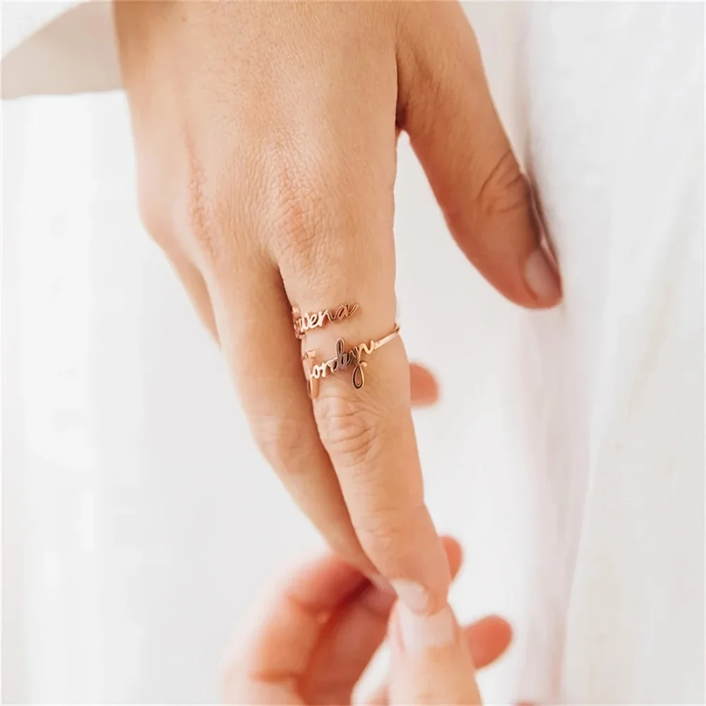 Custom Two Name Rings for Women Opening Adjustable Personized Stainless Steel Ring Female Couple Wedding Customized Jewelry 2025