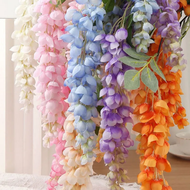 5PCS Artificial Flowers Purple Hanging Vine Wisteria Garland For Wall Background Outdoor Wedding Home Deocor