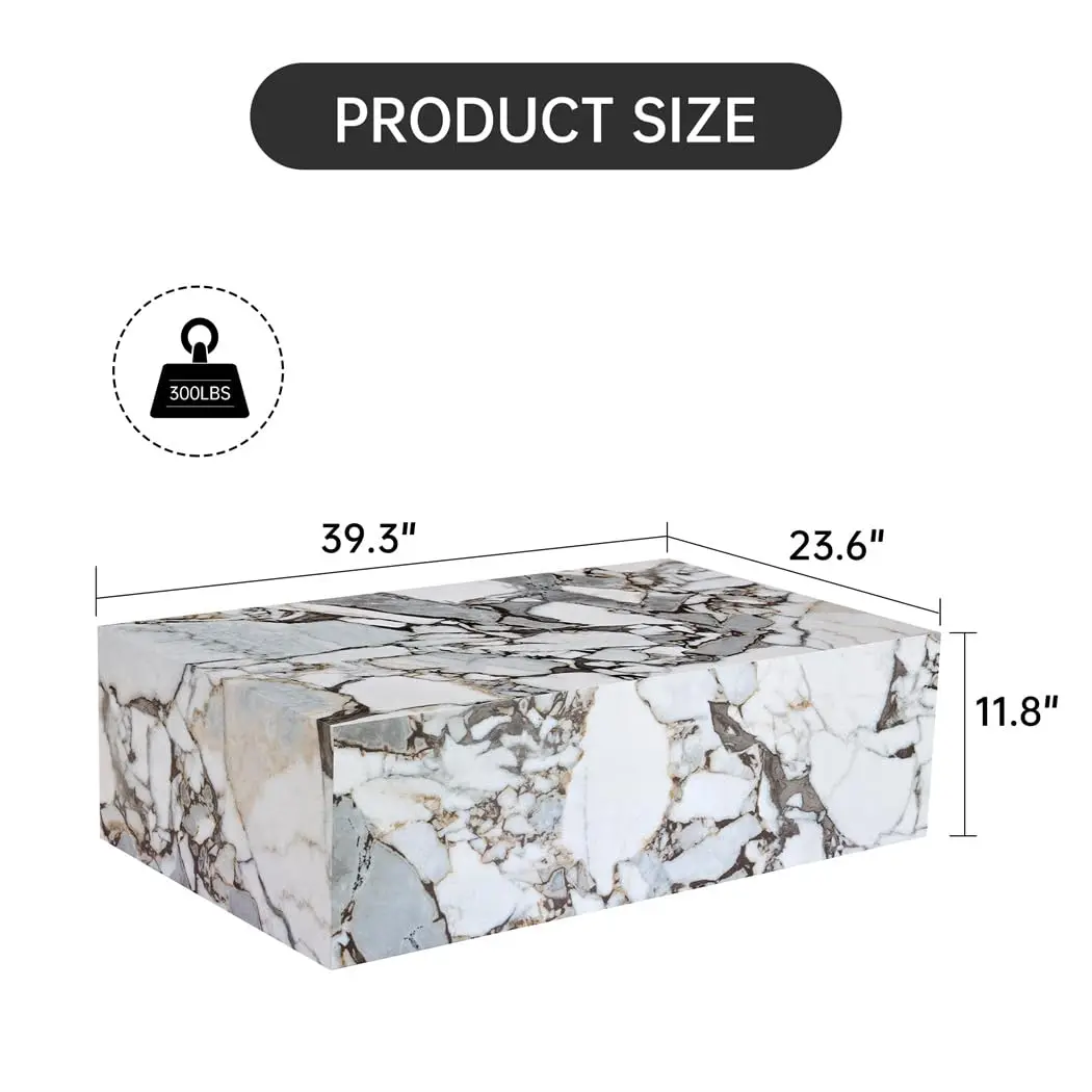 Faux Marble White Coffee Table Rectangle MDF Living Room Center Table For Home Ready To Use, Customized