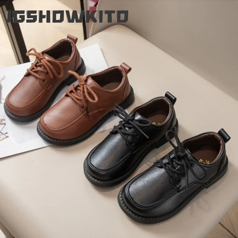 JGSHOWKITO Spring Autumn Children Leather Shoes New Black Boys School Uniform Flat Shoes Causal Fashion Kids Formal Dress Shoes