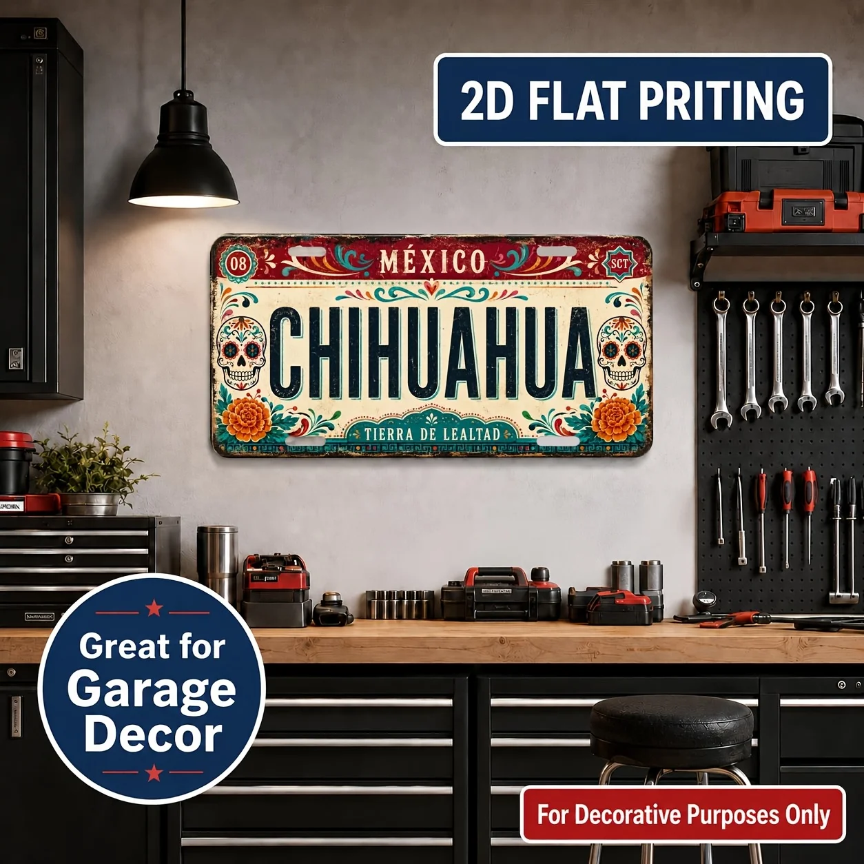 2D Flat, [2D Flat] 2D Flat Surface, 1pc, Vintage Metal License Plate Wall Sign, Chihuahua Theme - Durable and Fade-Resistant, In