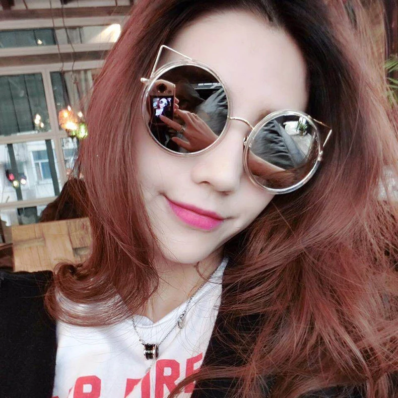 

Round Lens Women Sunglasses Brand Designer Mirror Men Sun Glasses Cat Eye eyewear For Party Beach