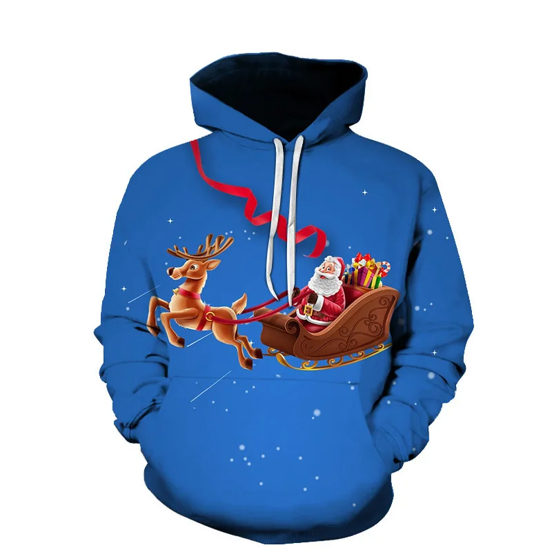 Men's 2021 Simple Casual Christmas Holiday Print Long Sleeve Hooded Pullover Top Men's