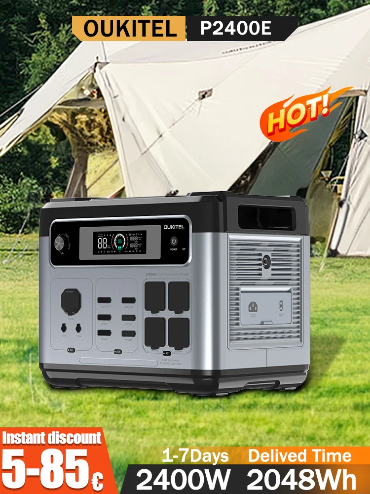 OUKITEL P2400E Tragbare Powerstation 2400W 2048Wh LiFePO4 Solargenerator, USV-Backup-Batterie, Schnelles Laden, Reine Sinuswelle, Heimenergiespeicher, Outdoor-Camping, Wohnmobil, Notstromversorgung