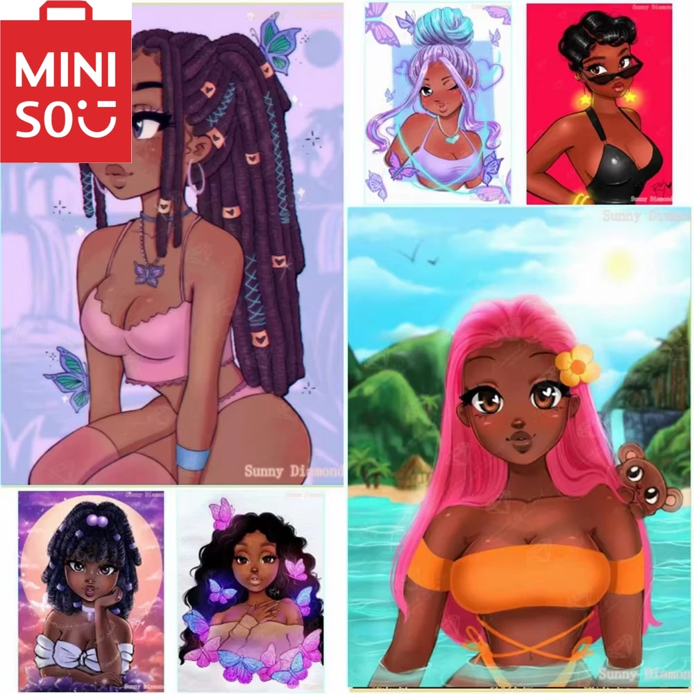 

MINISO DIY картина маслом по номерам фигурки черная девушка бассейны украшения дома стены спальня декор комнаты подарочные рамки