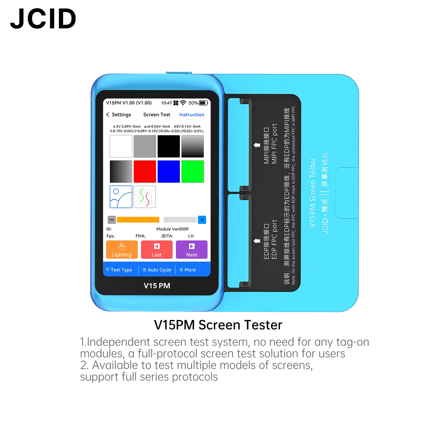 Profesjonalny tester ekranu JCID V15/V15PM dla iPhone'a z systemem Android obsługuje kolorowy obraz dotykowy Testy współczynnika odświeżania 1 rok gwarancji