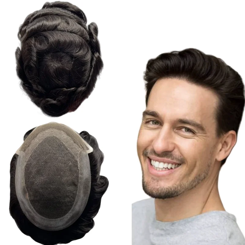 

Brazilian Virgin Human Hair Systems Black Color OCT Toupee 7x9 Front Swiss Lace with PU Unit for White Men