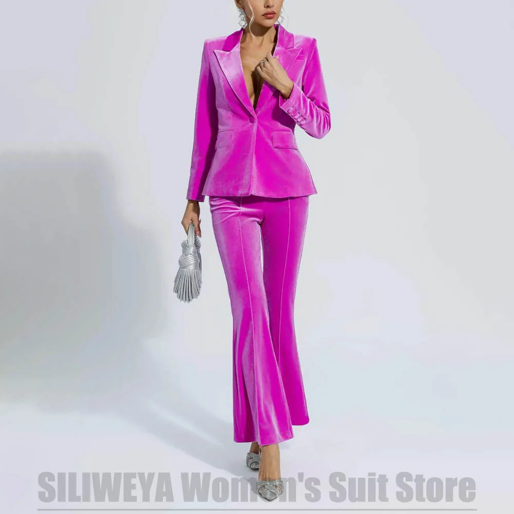 

Fashion Velvet Women's Suit 2 Piece Single Button Peak Lapel Office Daily Casual Wear Elegant Formal Evening Party Ladies Suits
