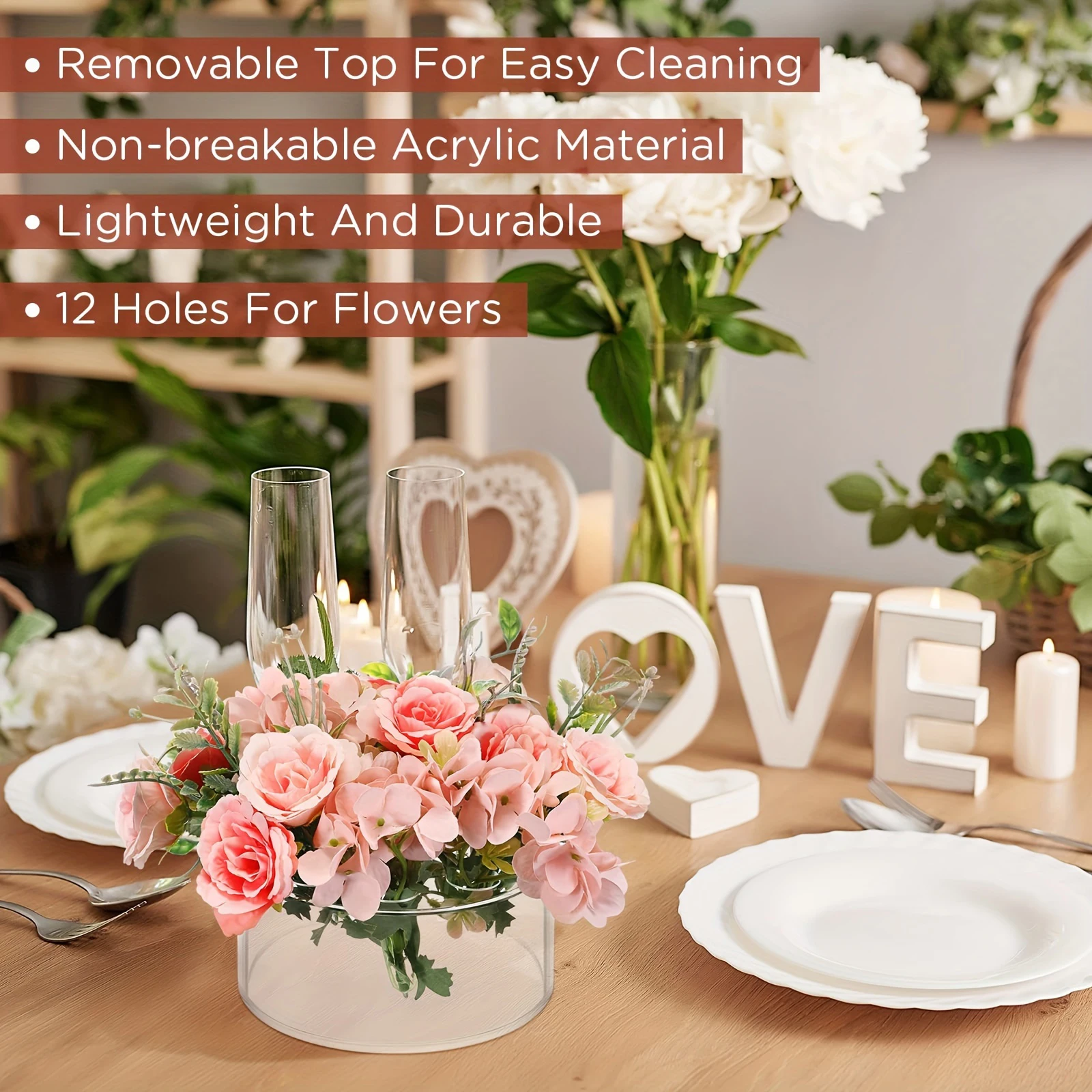 1pc Clear Round Acrylic Flower Vase 12 Holes Centerpiece Vases Multifunctional desktop decoration home decor for birthday party