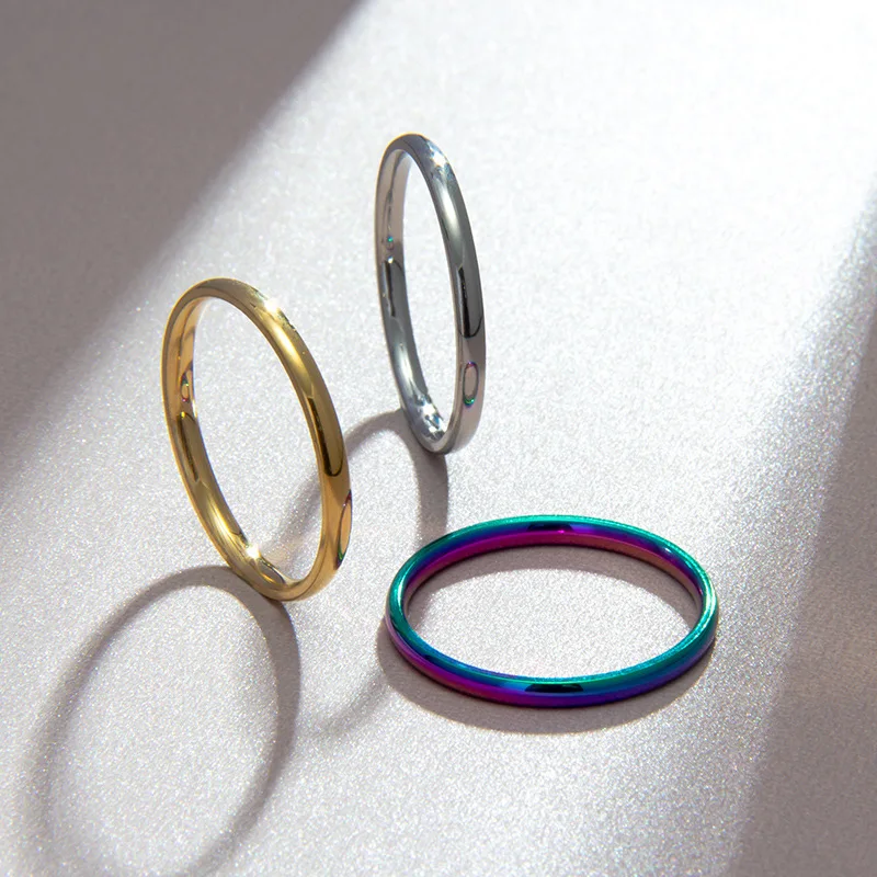 Couple's 2MM Thin Titanium Steel Smooth Ring, Rose Gold