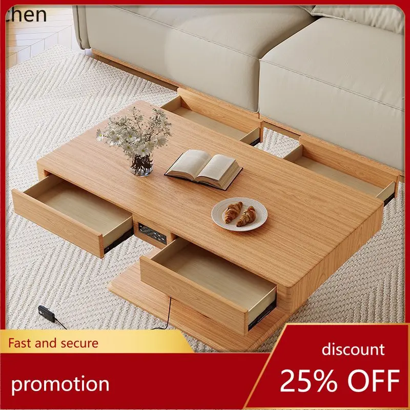 

HXL Solid Wood Multifunctional Adjustable Coffee Table Dining Table Heating Rock Board Coffee Table