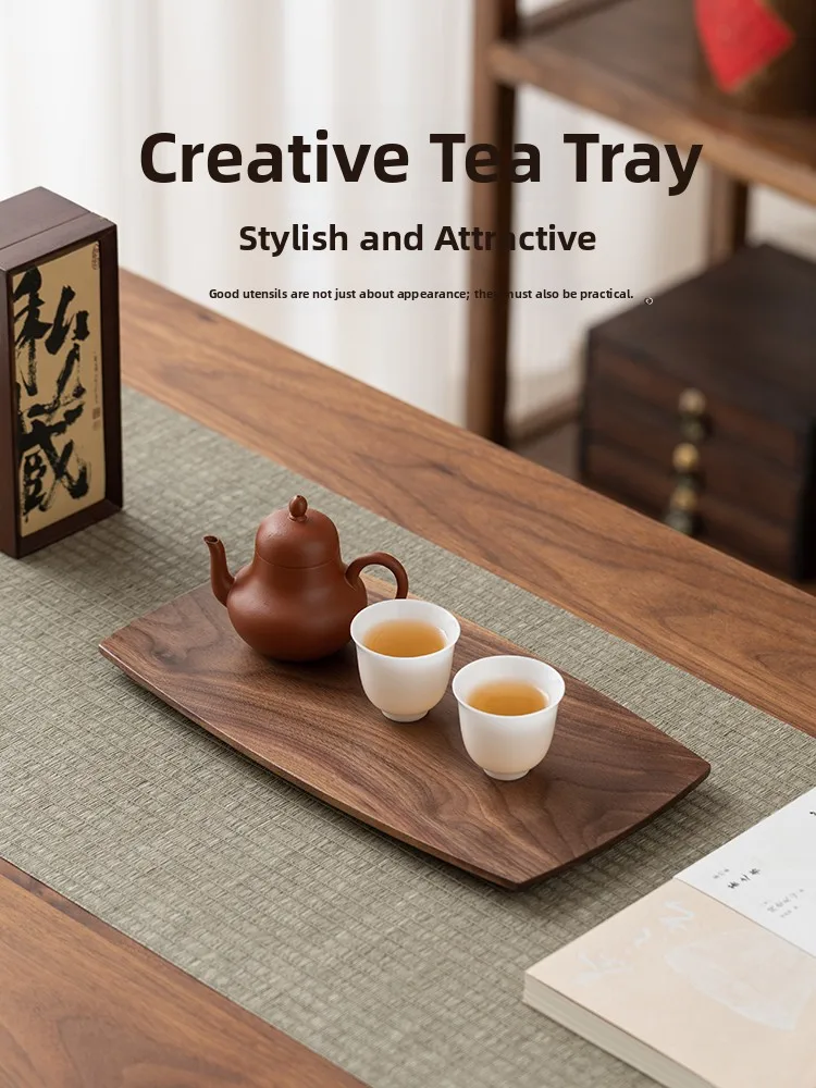 Modern Simplicity Black Walnut Wood Rectangular Japanese Style Tea Set Dessert Tray Afternoon Tea Dry Puffing Sand Tray