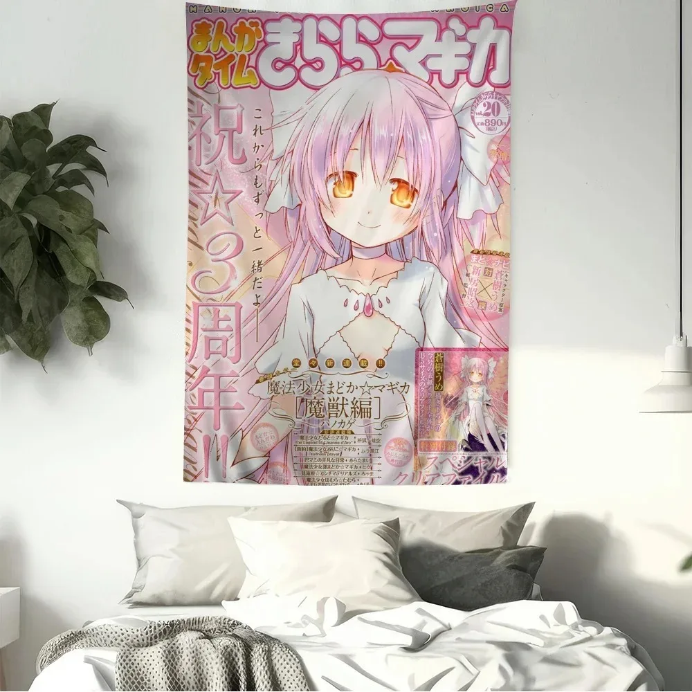 Wandteppich im Kawaii-Manga-Mädchen-Magazin-Cover-Stil, niedlicher Anime-Wandbehang für Schlafzimmer, Wohnheim und gemütliche Raumdekoration