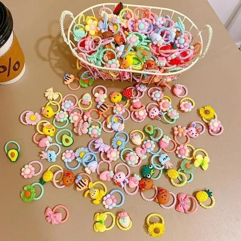 10PCS Girls Hair Accessories Cute Cartoon Hair Bands Bandeau Cheveux Scrunchies Korean Elastic Hairband Kids Rubber Bands Gift