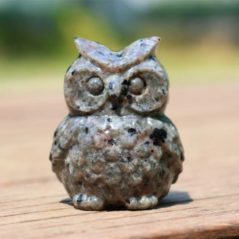 UV Reactive Natural Flame Stone Hand Carved Owl Statue Halloween Home Decoration Desktop Decorative Gift for Party