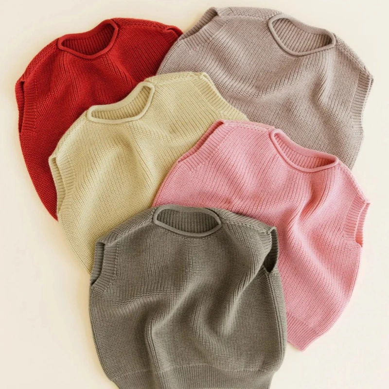 2025 خريف شتاء جديد الأولاد محبوك مخطط تانك القمم الفتيان والفتيات عادية أكمام تانك القمم ملابس الأطفال 2-18Y