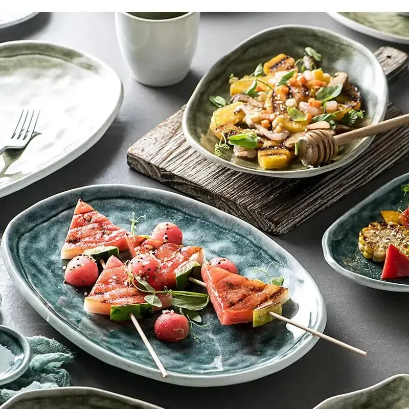 Ceramic Plate Dishes Steak Household Japanese Tableware Oval Sushi Kitchen Characteristic Restaurant Service