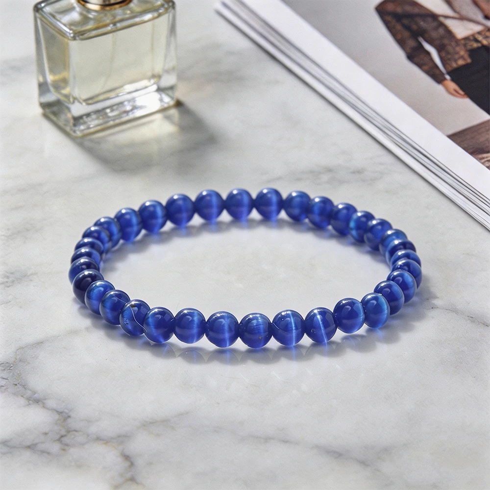 Fashion Natural Stone Blue Cat Eye Stone Beads Bracelet Bangle For Women Elastic Rope Bracelet Girls Yoga Jewelry Gifts Pulseira view 5