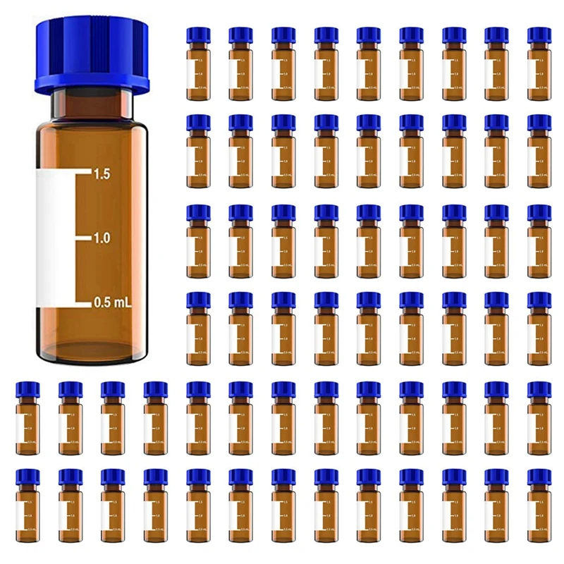 Promotion! 200 Pack Autosampler Vials, 2Ml HPLC Vials, 9-425 Lab Amber Vials With Write-On Spot And Graduations,Screw Cap, Amber