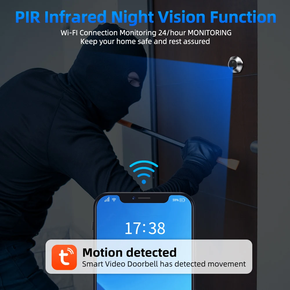 ELECTOP Smart Home Doorbell Camera Night Vision Wi-fi Door Peephole Camera PIR Motion Detector 140 Degree Digital Viewer