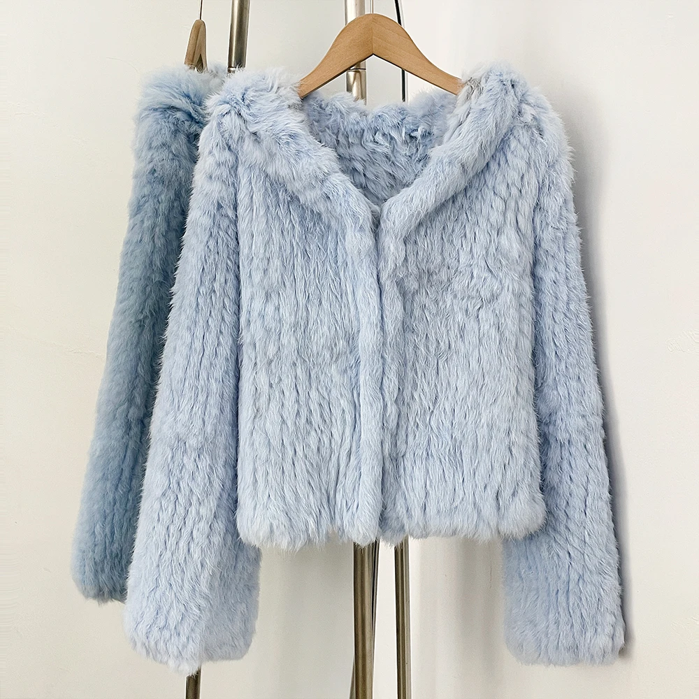 Cappotto in Vera Pelliccia di Coniglio per Donna, Giacca in Pelliccia Naturale Spessa, Morbida e Calda, Elegante e Lussuosa per l'Inverno, Abbigliamento Casual Premium