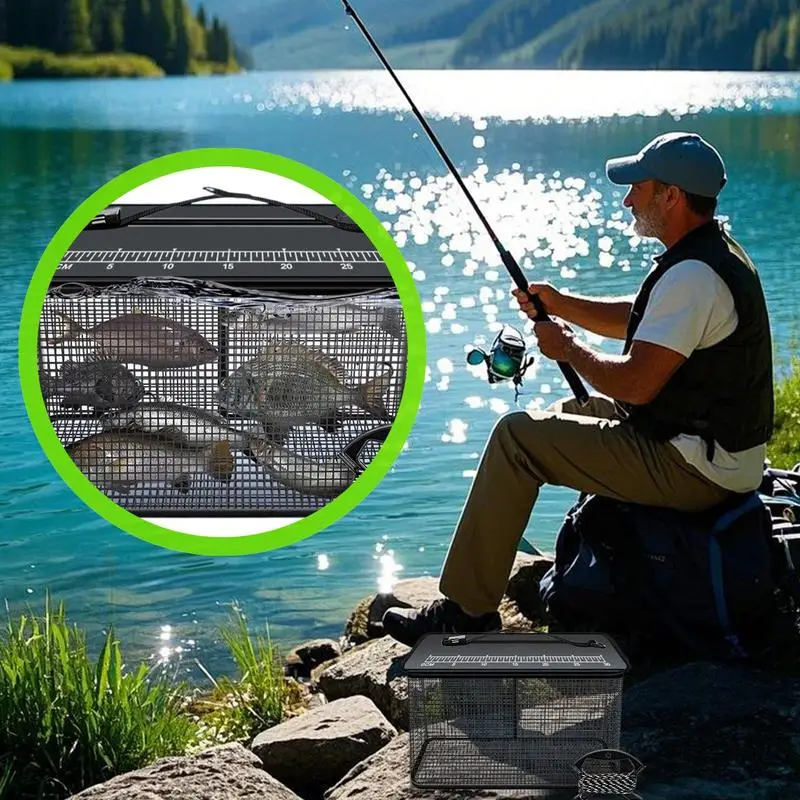 

Floating Fishing Basket 47L Fish Holder Basket Fishing Accessories Foldable Trap Container With Anti-Slip Rope Net Storage Bag