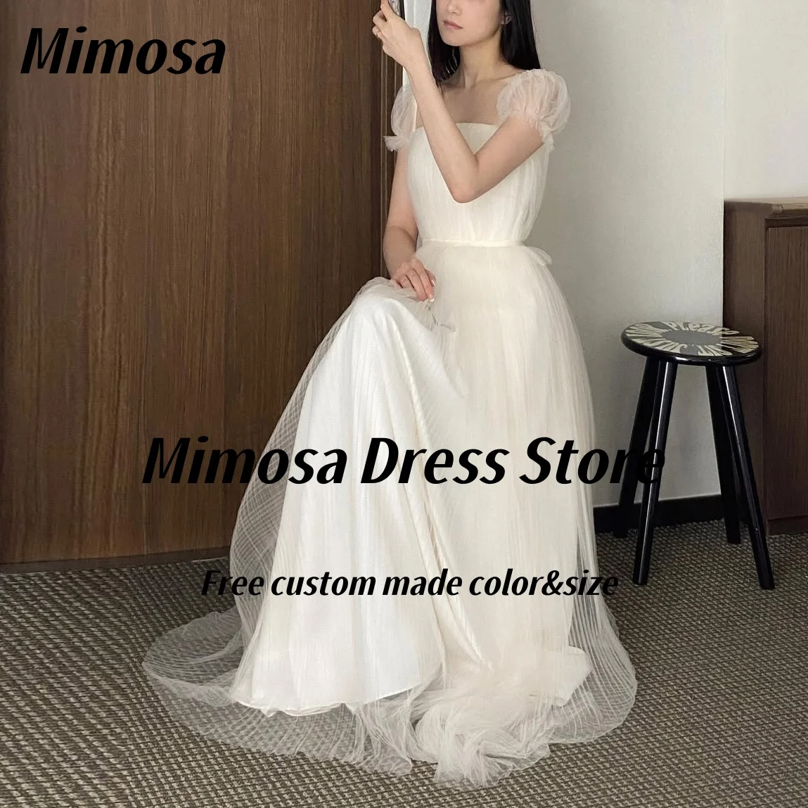 فساتين زفاف بورتريه بفتحة عنق على شكل ميموزا للعروس طيات تول فيستدوس دي نوشس بسحاب خلفي مناسبة خاصة حسب الطلب