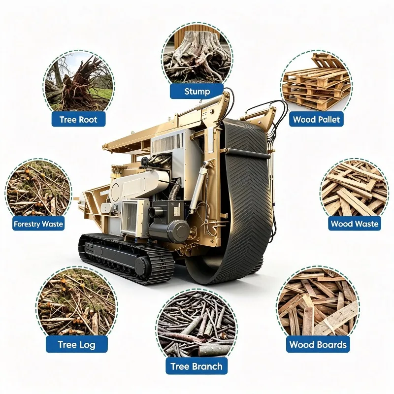 5 T/H Multi-function Wood Log Grinder Shredder Crusher Machine Bamboo Chipper Machine with Conveyor Wood Hammer Mill Sawdust
