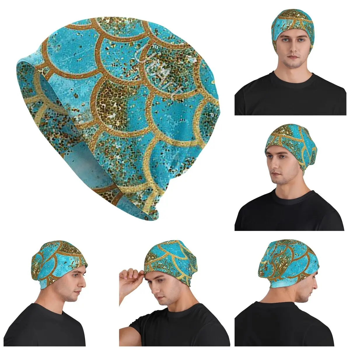 Faux Glitter Color Mermaid Scales Pattern Men Women Adult Beanies Caps Knitting Bonnet Hat Fashion Autumn Winter Skullies Hats