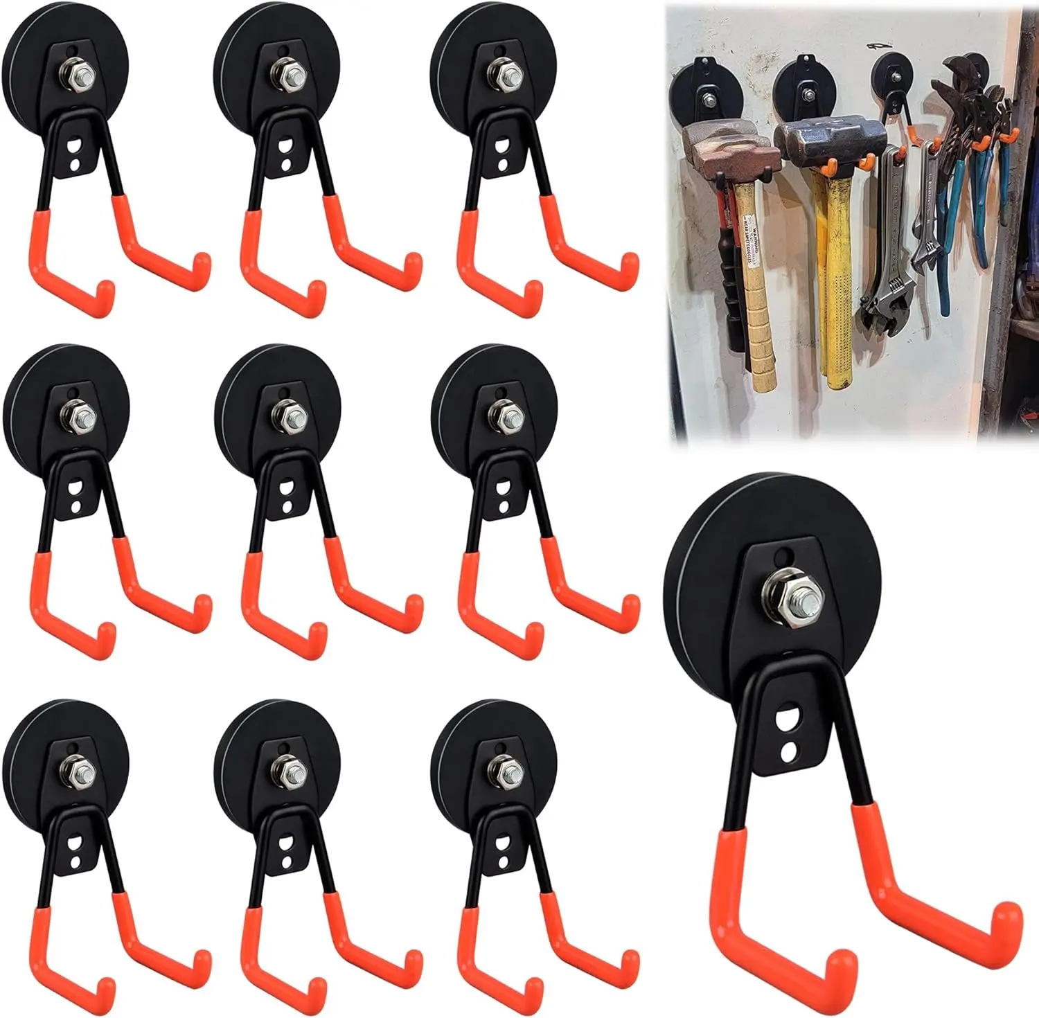 

Heavy Duty Magnetic Garage Hook,10 Pack Strong Large Magnet Hooks for Power Drill,Garden Tools,Hose,Pegboard,Garage, Workshop