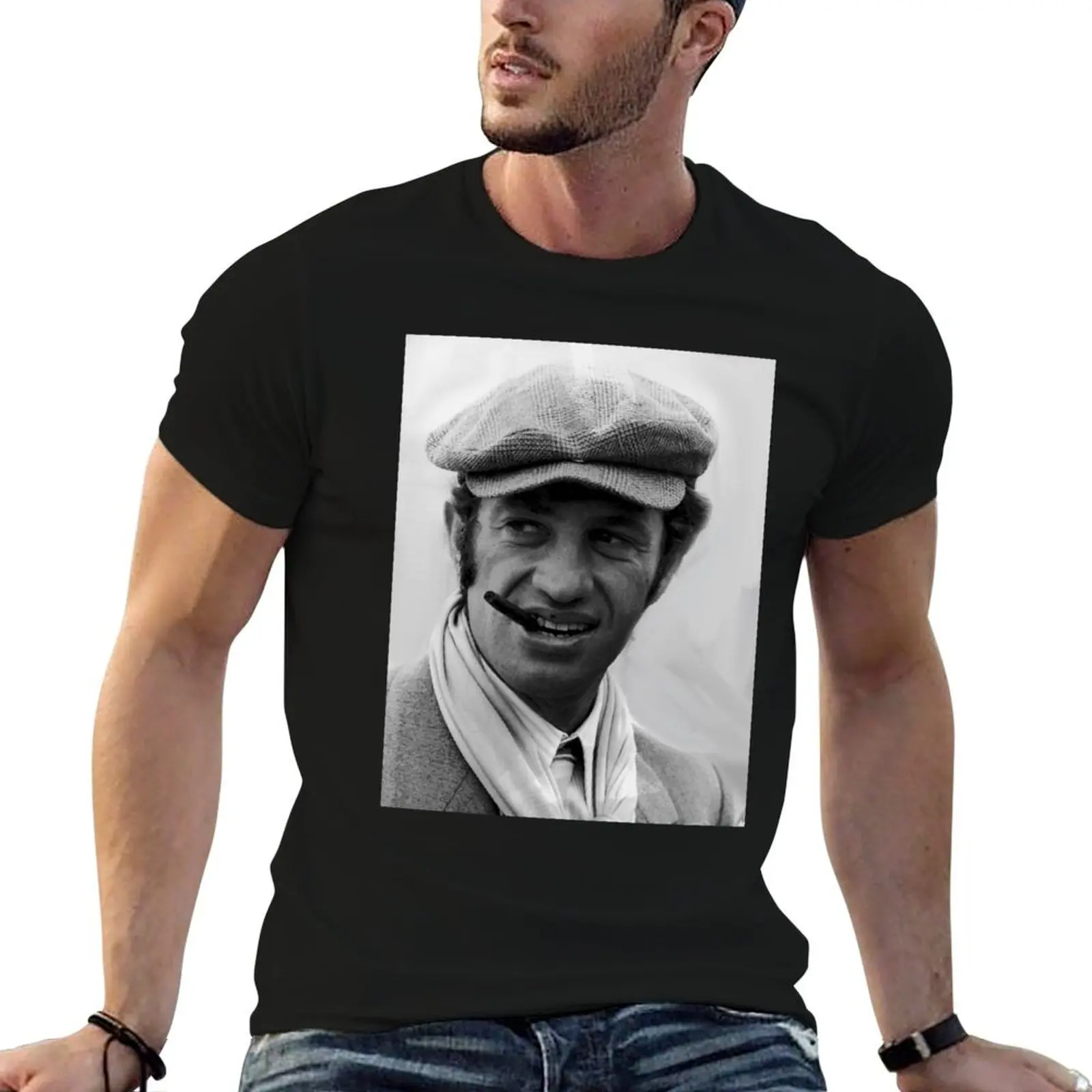 Camiseta con retrato de Jean Paul Belmondo, camiseta con estampado personalizado, camisetas personalizadas para hombre, camiseta divertida de algodón