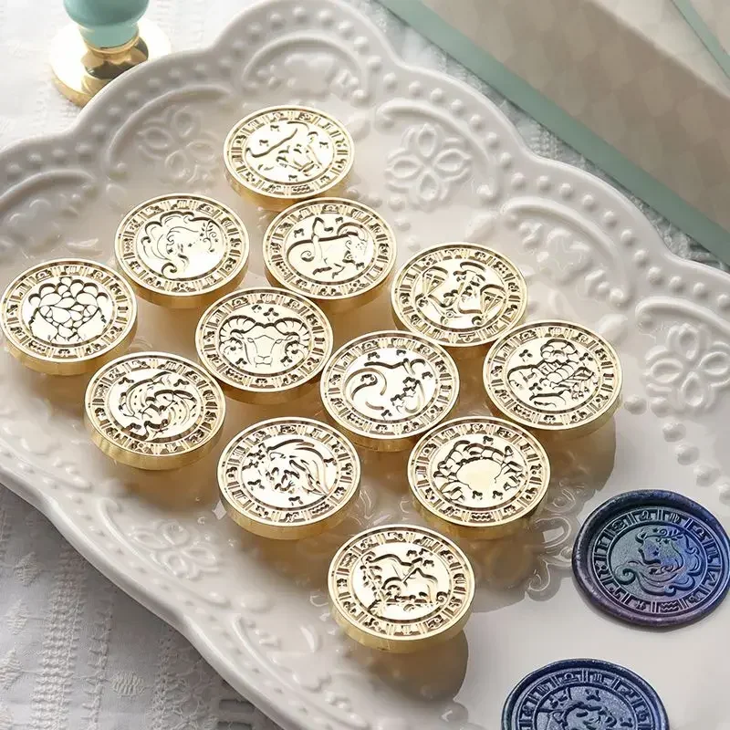 Constellation Series Fire Lacquer Wax Seal Stamps Leo Virgo Capricorn European Retro Brass Stamp DIY Personalized Motto Wedding