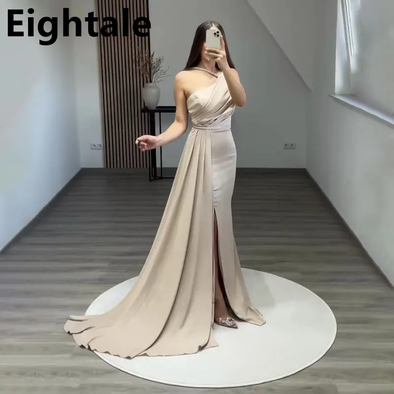 

Eightale Beaded One Shouder Mermaid Evening Dress Side Split Pleated Formal Prom Party Gown Celebrity Dress Vestidos de gala