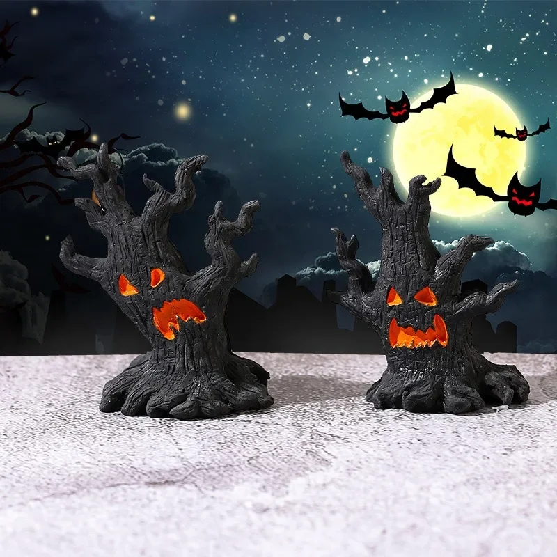 Halloween Micro Landscape Horrible Ghost Tree Scene Ornaments Resin Craft Figurines for Halloween Party Decoration Miniatures