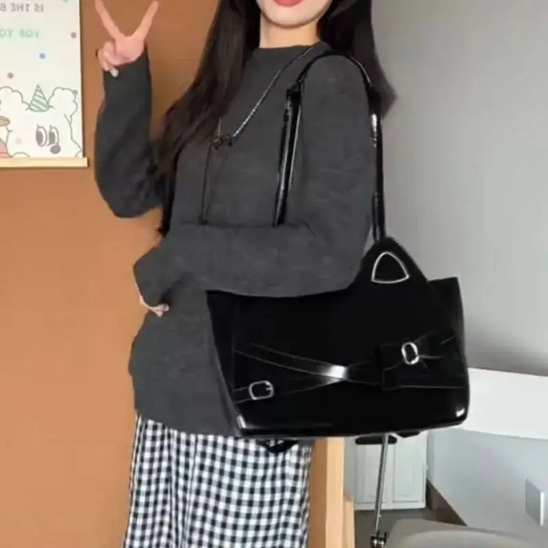 Bloom Sweet Cute Cat Pink Shoulder Bags Wallet Women Retro Leather Large Capacity Y2k Handbag Ladies Underarm Bag Backpack