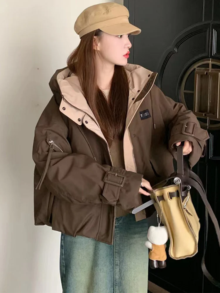 

Women's Winter Workwear Parka Cotton Jaet Bread Sle Loose Casual ort Coat Small Size Cotton Clothes Korean Version