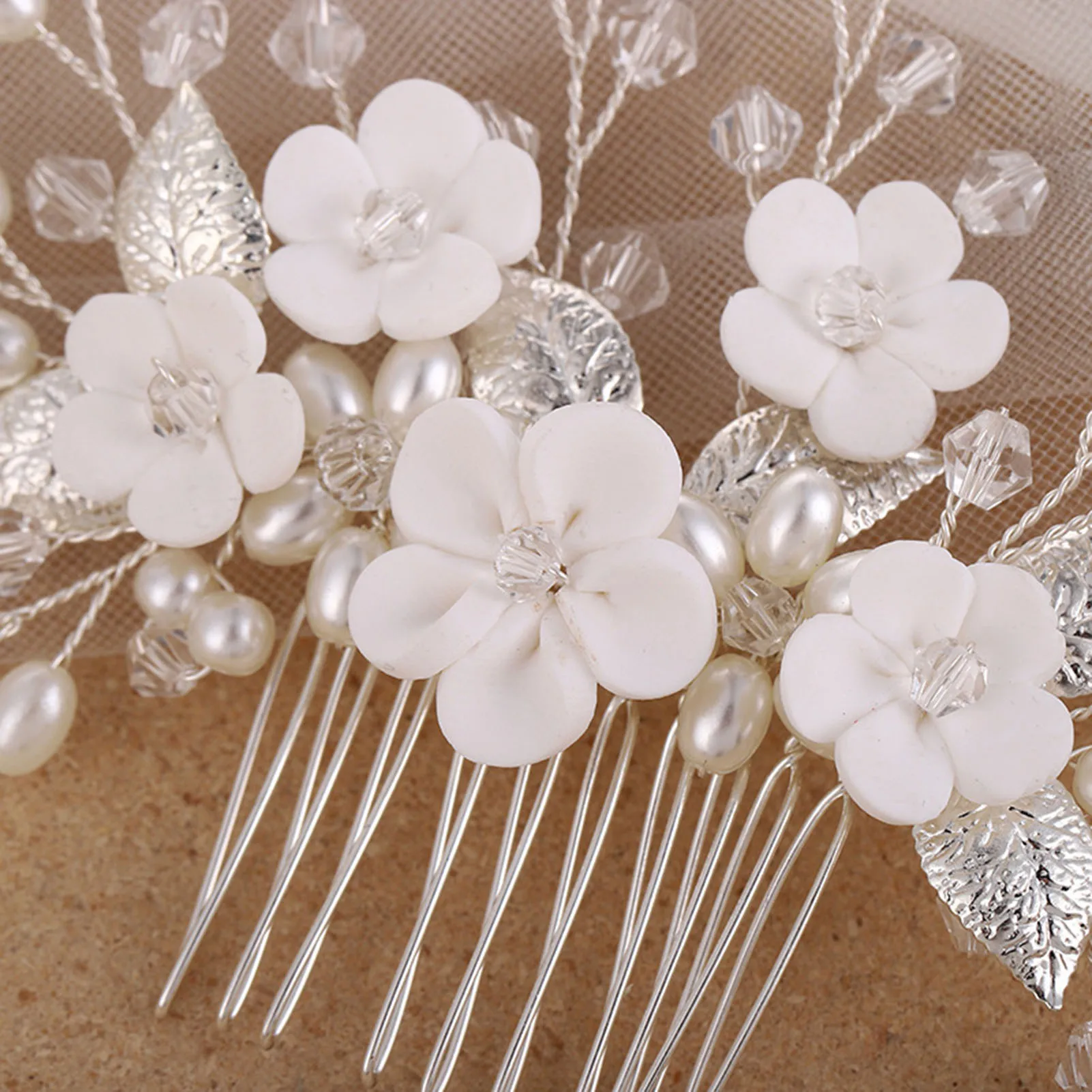 Peignes à cheveux de mariage avec motifs de fleurs blanches, pièces de sauna en perles, épingles à cheveux en perles de cristal, pinces latérales, accessoires de bijoux de mariée