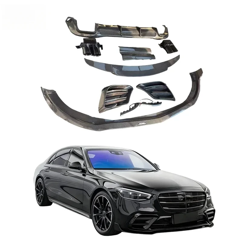 

For S Class W223 Body Kit Update to B Style Dry Carbon Fiber Front Air Vent Led Light Rear Diffuser Exhaust