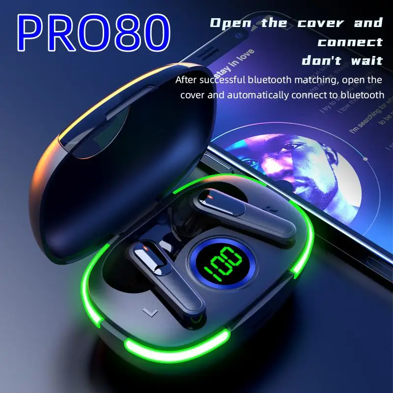 Pro80 TWS Wireless Earphones Bluetooth 5.1 Fone Headphones Sports Headset Touch Control Earbuds with Microphone for Smartphones