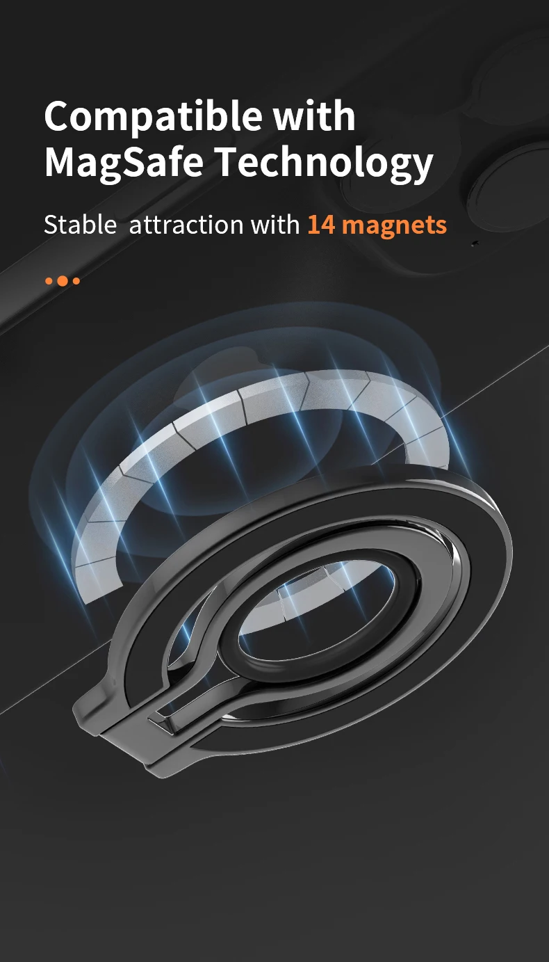 Handy Metall 360° ° Rotations-Fingerring, starker Magnetständer für Magsafe, zusammenklappbarer Magnethalter für iPhone 16, 15, 14, Samsung – Detail 4