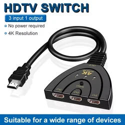 4K 3-Port HDMI-compatible Splitter 3 In 1 Out HD Switcher Selector HD Cable Supports Full HD 4K 1080P 3D Player for HDTV PS3 PS4