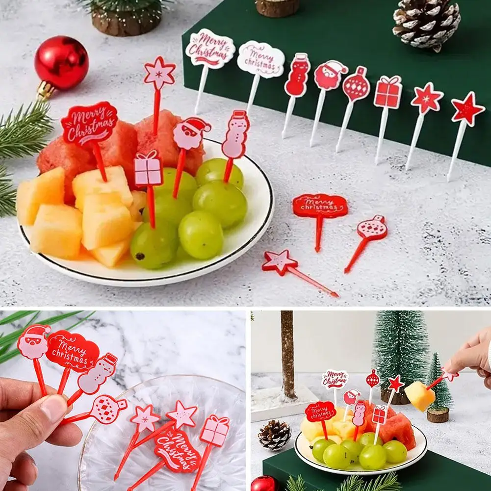 Christmas Hallowee Fruit Fork Kids Food Pick Reusable Salad Box Dessert Toothpick Cake Snack Decoration Lunch Fork Christma U5t7
