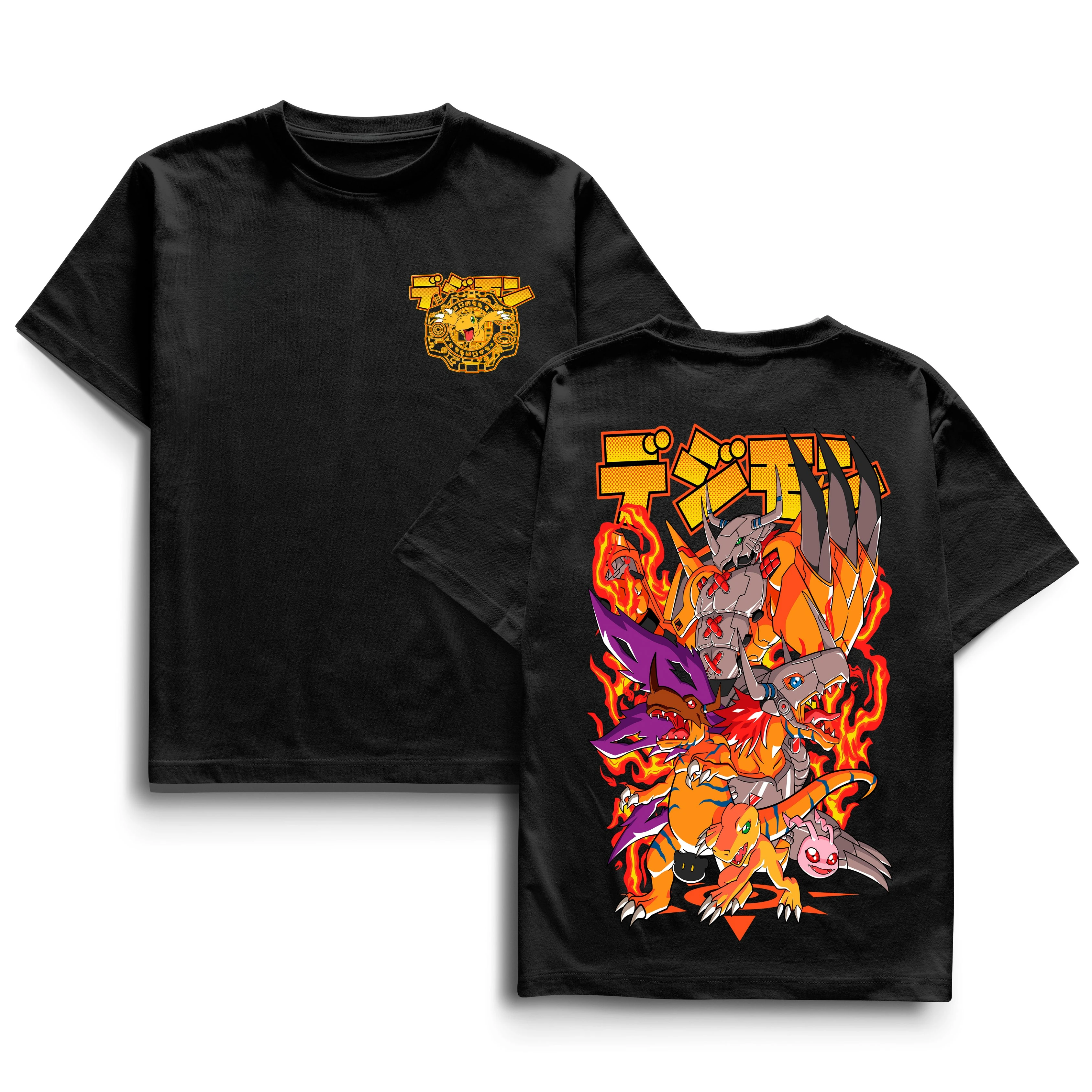 Bandai Digimon Adventure T-Shirt Agumon Evolution Line WarGreymon MetalGreymon Graphic Tee Flame Digital Monster Harajuku Tops