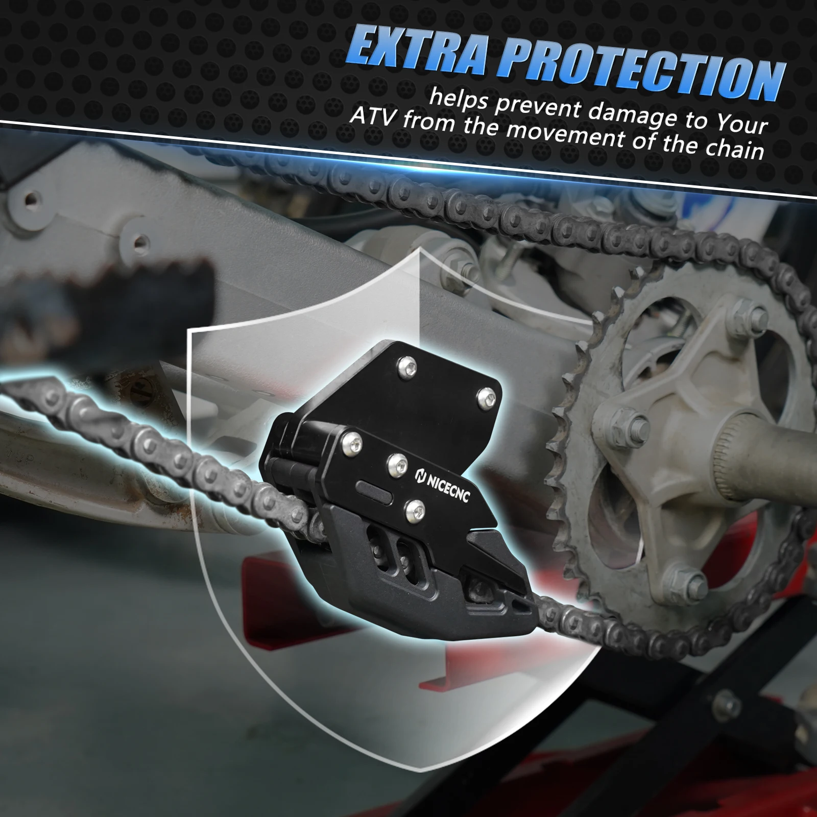 NICECNC Für Honda TRX450R 2006-2009 TRX ATV Hinterer Schwingarm Kettenführungsschutz TRX450ER 2006-2014 Geräuschreduzierung – Detail 10