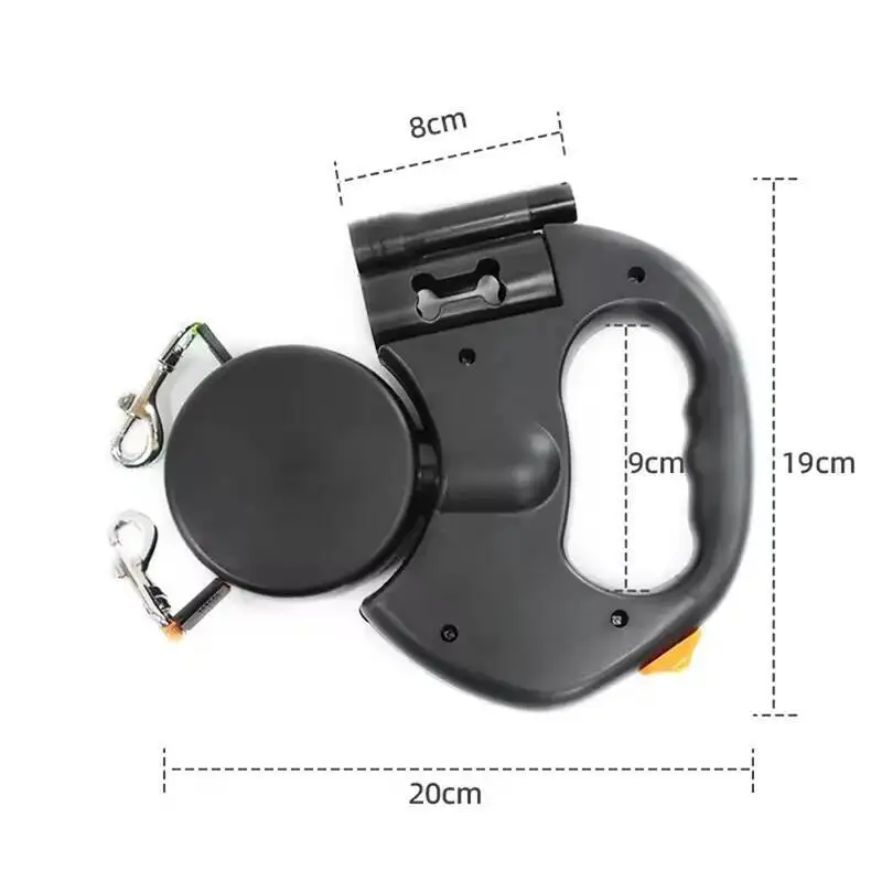 

3In1 Double Head Automatic Retractable Dog Leash Flashlight Poop Bag Dispenser Reflective Pet Cat Extendable Puppy Traction Rope