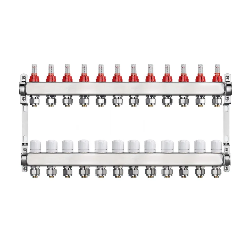 

12-Way stainless square water separator, intelligent flow meter, floor heating 304 stainless steel water separator