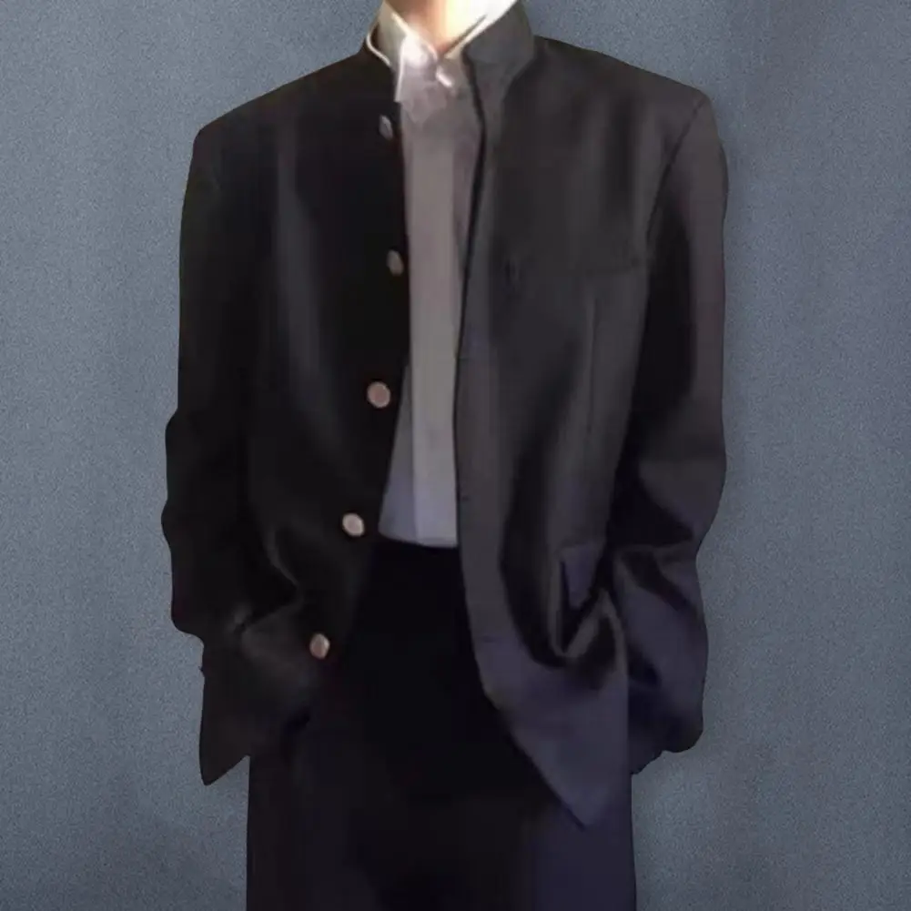 Men Suit Coat Japanese Style School Uniform Stand-up Collar Single-Breasted Formal Jacket With Flap Pockets Chinese Tunic Suit