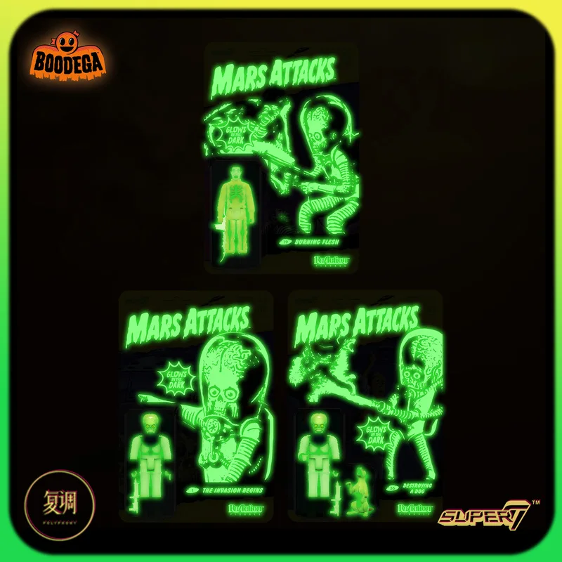 In Stock Super7 Mars Attacks Glow In Dark ReAction Figure Toy Collection Gift Boy Doll Halloween Birthday