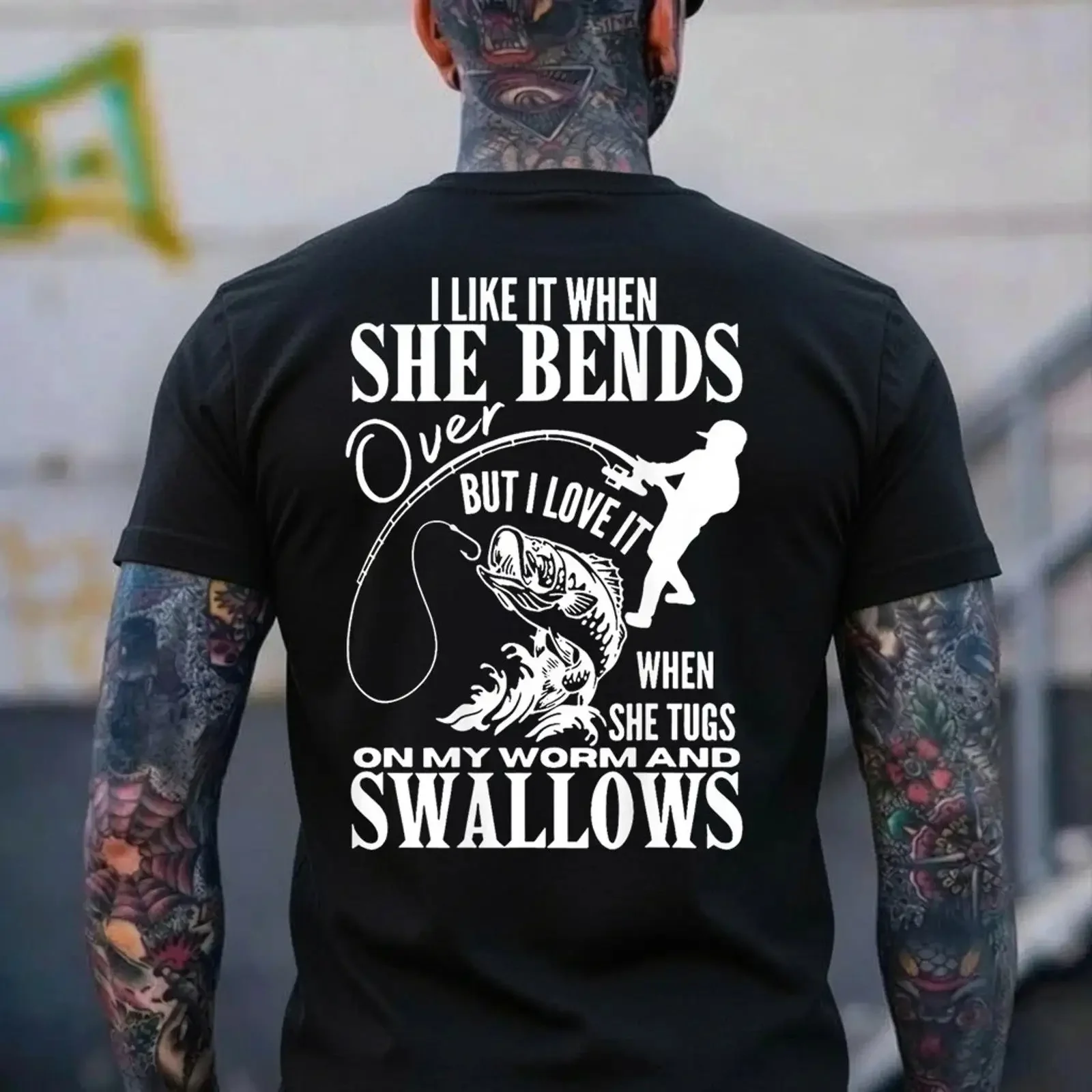 Fishing I Like It When She Bends Over But Love back T Shirt vintage Washed Unisex Top For Everyday Wear Soft streetwear Stylish